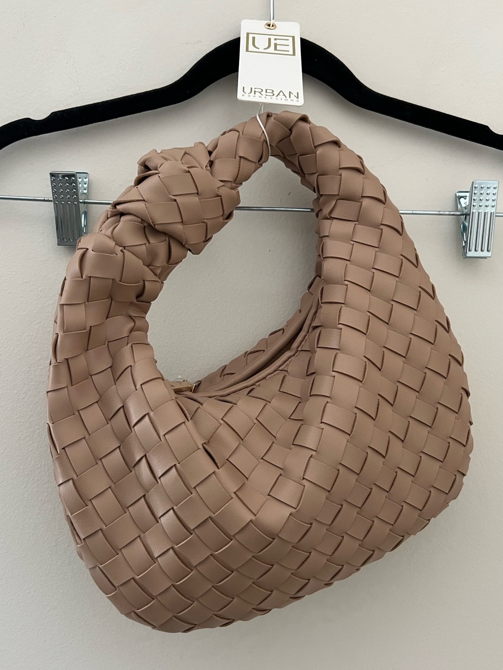 Urban Expressions NEW Tan Faux Leather Woven Handbag